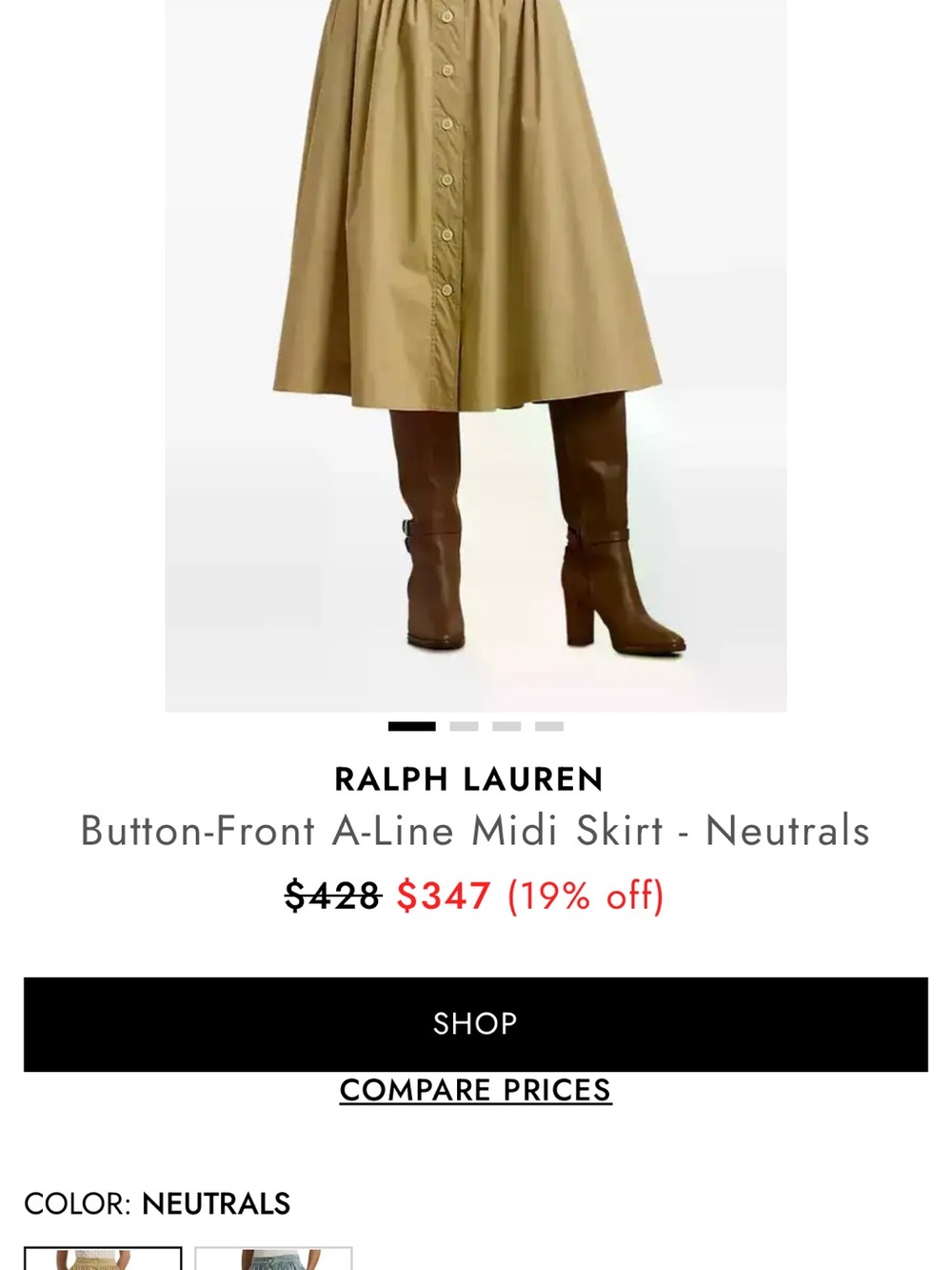 Lauren Ralph Lauren Tan Gathered Button Up Full Midi Skirt Sz 8 - Picture 7 of 8